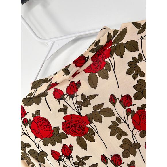 Doncaster Womens Floral-Print V-Neck Faux Wrap Blouse Top Romanticvibe Red Cream - Picture 5 of 8